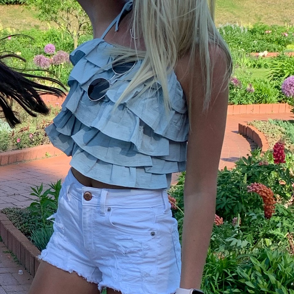 Light Blue Ruffle Tank Top - Picture 3 of 3